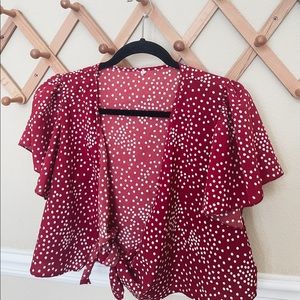 Red Polka Dot Front Tie Blouse